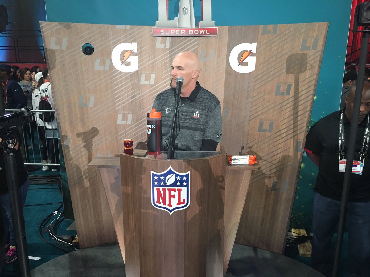 SUSeaGulls's tweet photo. Dan Quinn in action at Super Bowl LI media day! @SalisburyU #GoGulls https://t.co/7ZeuKUgl0i