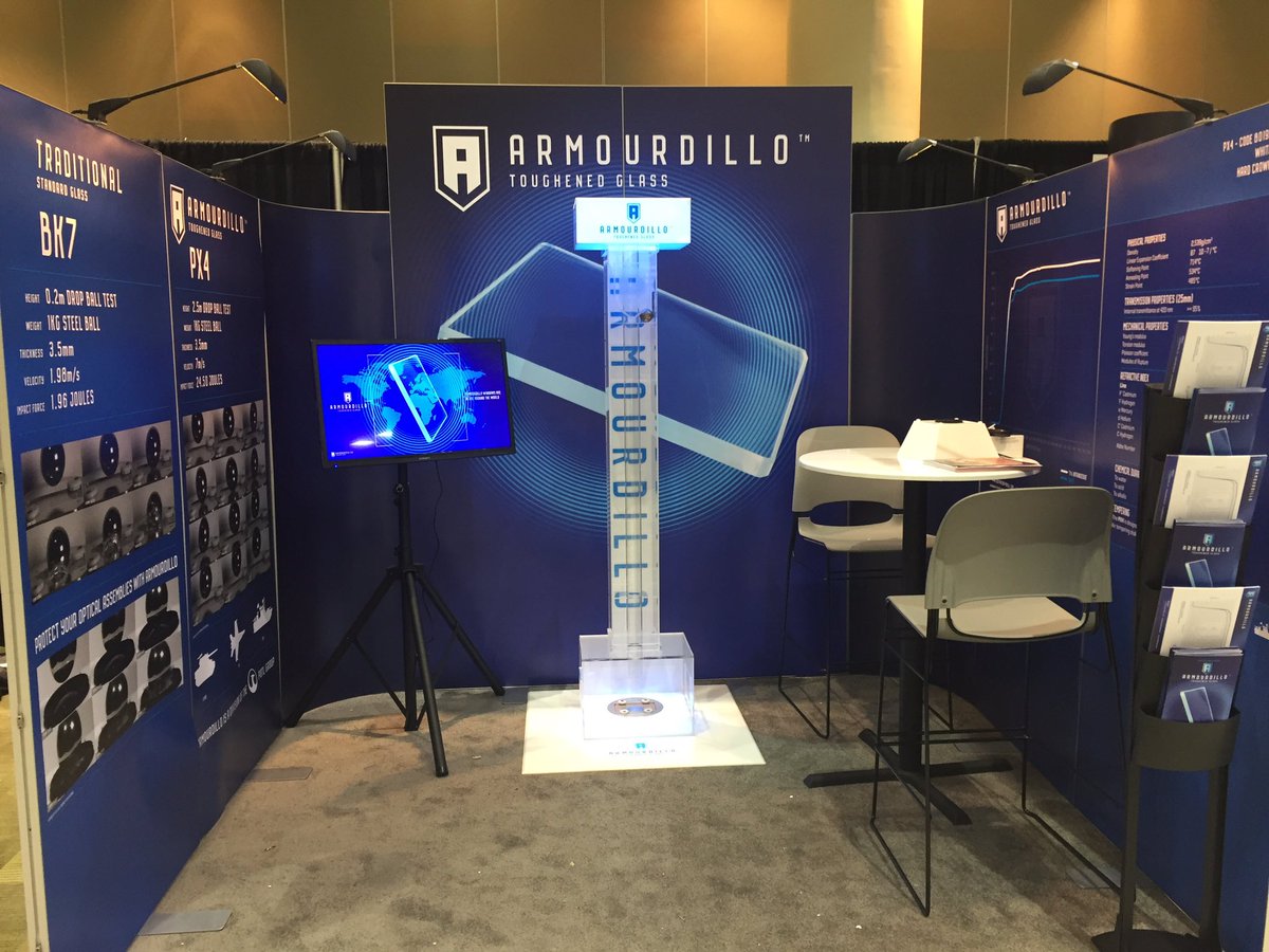 PhoenixOpticalT's tweet photo. Booth is all set up and ready for tomorrow! #PhotonicsWest #SPIE #optics #ArmourdilloGlass #toughenedglass https://t.co/YaqnWa32vf