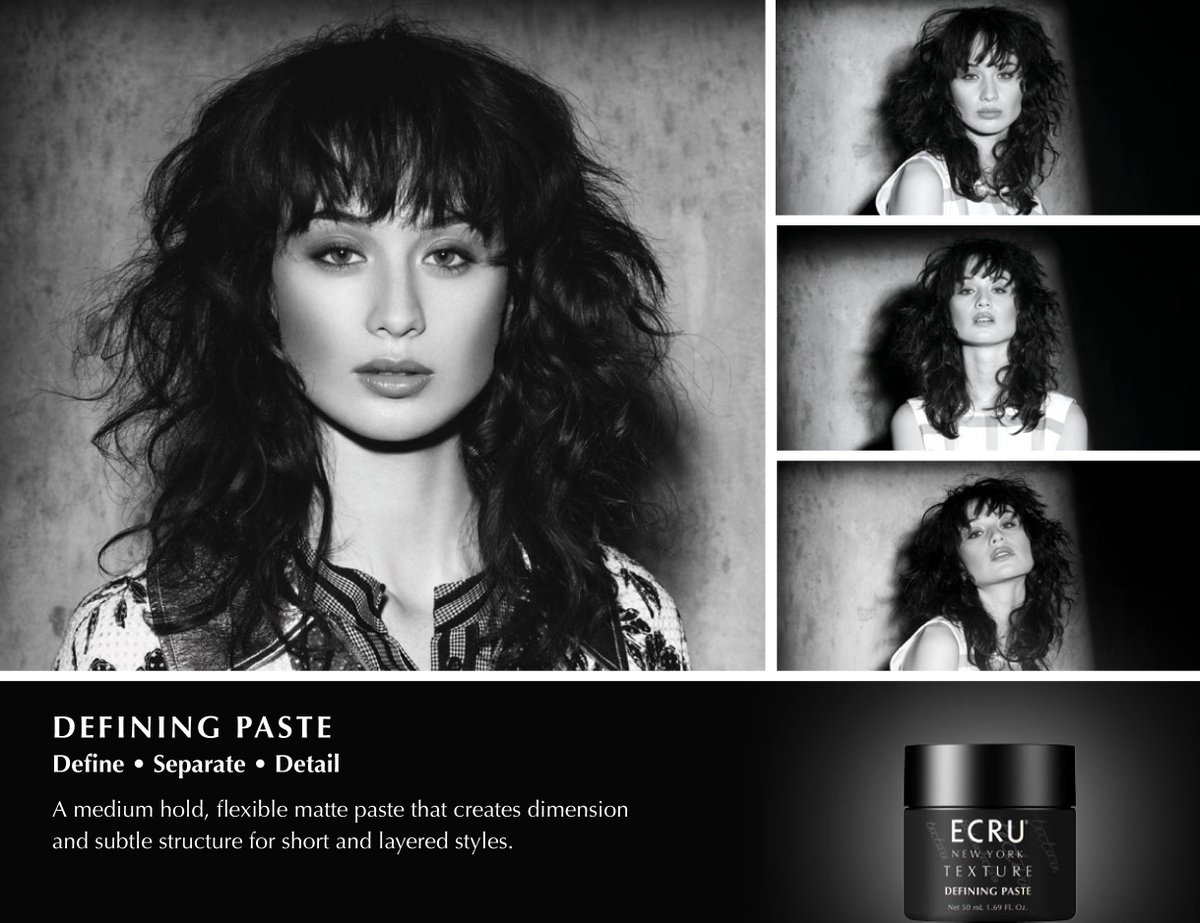 ECRUNewYork's tweet photo. #DefiningPaste: a medium hold, flexible matte paste that creates dimension and subtle structure for short and layered styles. #Texture https://t.co/R1EpNfqVz7