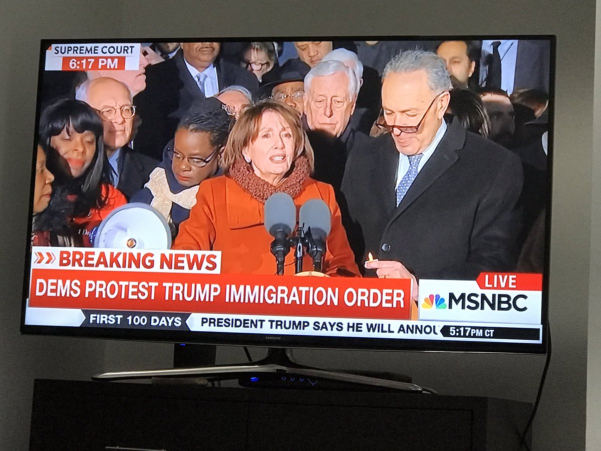 rebeccall80's tweet photo. "What Trump has done is unconstitutional...and will make us unsafe." #evilorder @SenSchumer #NoBanNoWall https://t.co/JmWJ9dUVlf
