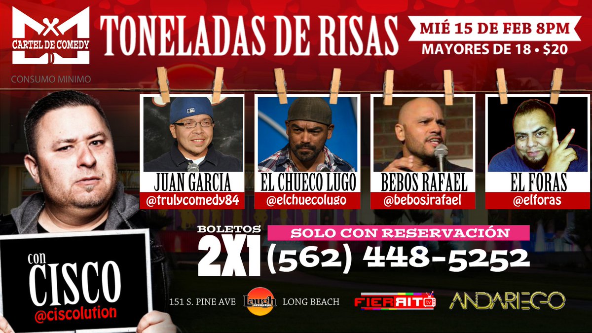 carteldecomedy's tweet photo. RESERVA TU 2X1 HOY!
#standupcomedy #español #standup #comedia #comediantes #longbeach #laughfactory #share #shareit #tag #friends https://t.co/3djmt7M20F