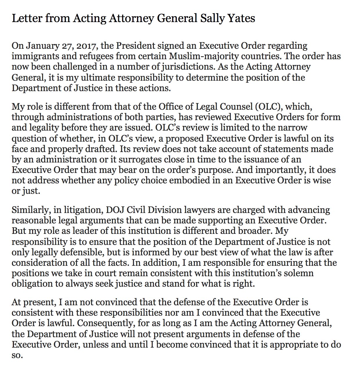 Bradd Jaffy Acting Attorney General Tells Justice Dept Lawyers Not To Defend Trump S Immigration Order Concerned It S Not Legal Here Is Her Letter T Co F6ex7xwcto Twitter