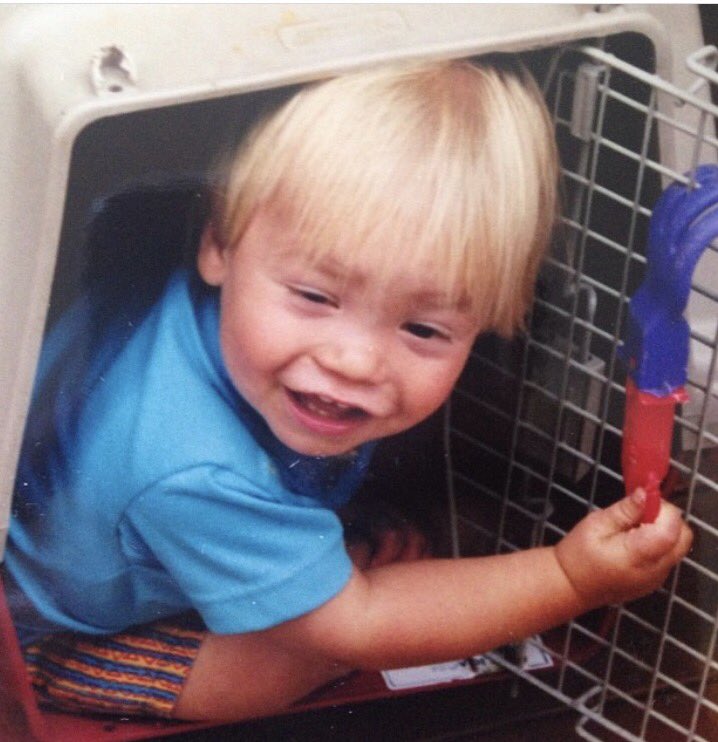 McCormickAli's tweet photo. Incase you're having a bad Monday, here's a photo of my little brother in a dog cage with a plastic rake 😂😂😂#Idieeverytime https://t.co/q1ypXHpJUC