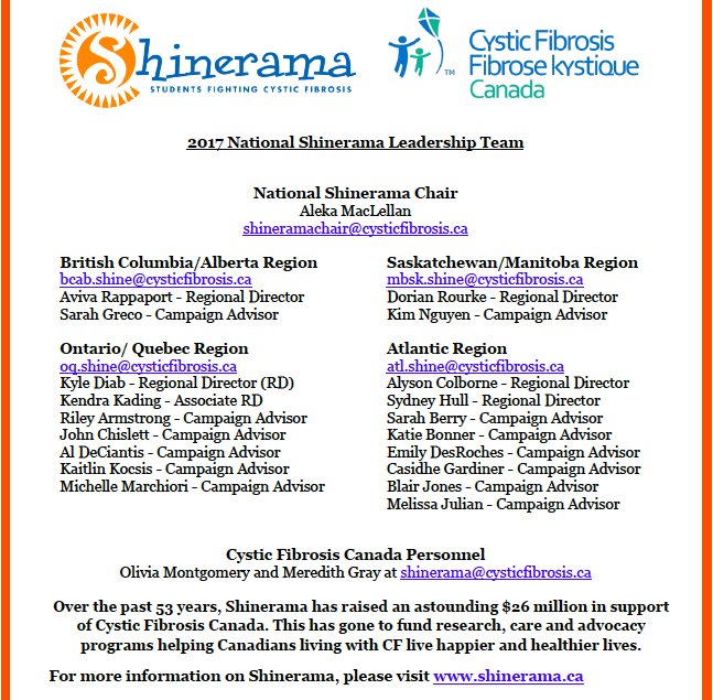 Congratulations to the 2017 Shinerama National Leadership Team! #ShineLove #FightCF #AWorldWithoutCF <a href="/CFCanada/">Cystic Fibrosis Canada</a>