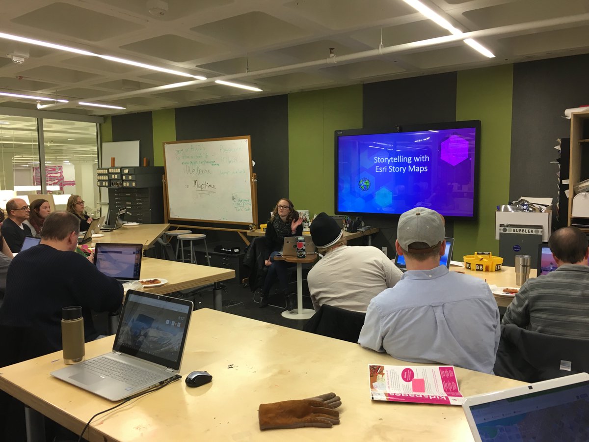MaptimeMadison's tweet photo. 1st Maptime Madison of 2017! Learning about @EsriStoryMaps with @ClareMTrainor Many thanks to @CARTO for the 🍕!! https://t.co/gALbrsZb8U