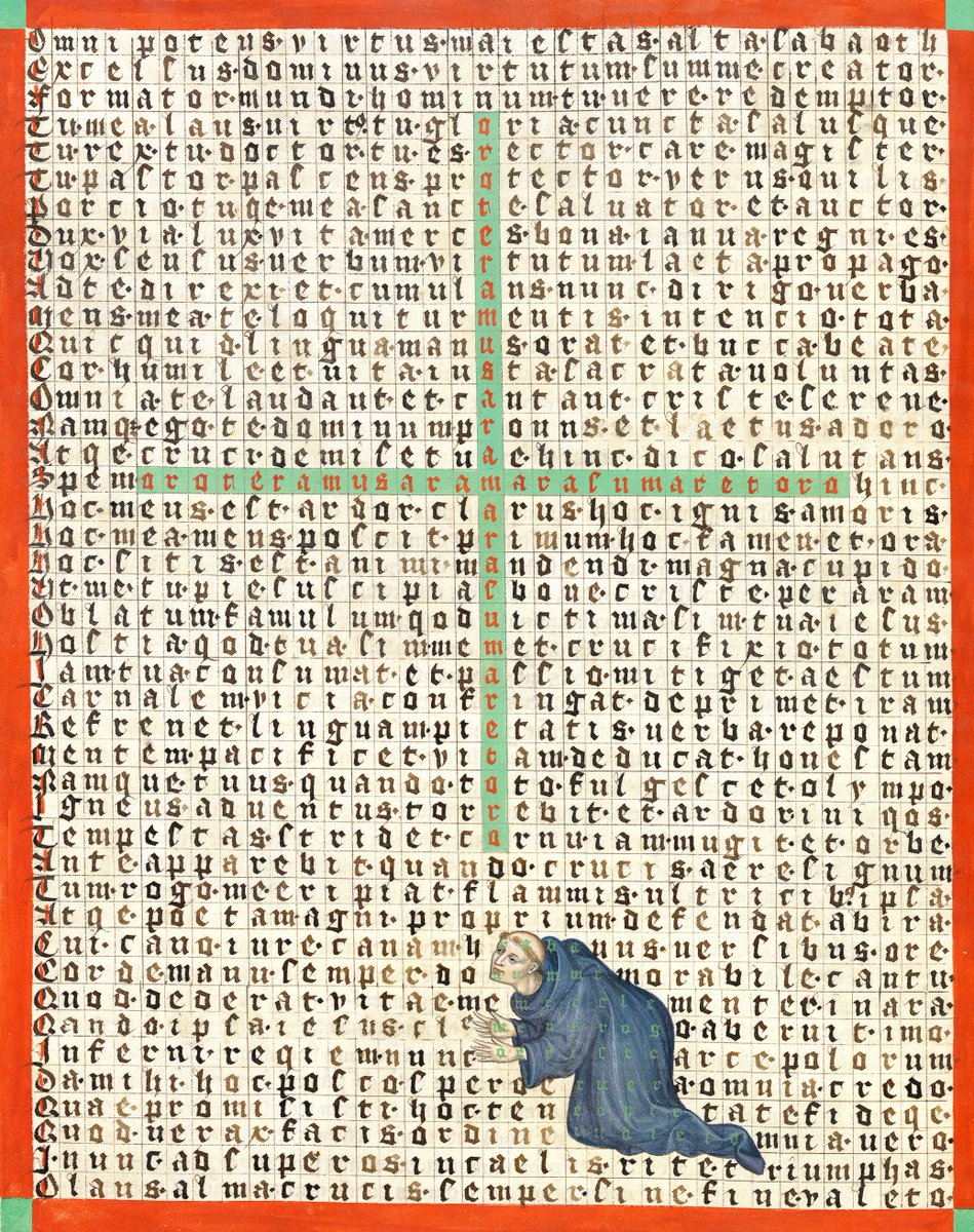 discarding_imgs's tweet photo. Lost among the words, Rabanus Maurus, De laudibus sanctae crucis, Metten Abbey 1414-1415 (München, BSB, Clm 8201, fol. 68v) https://t.co/yNVKIgdG1E
