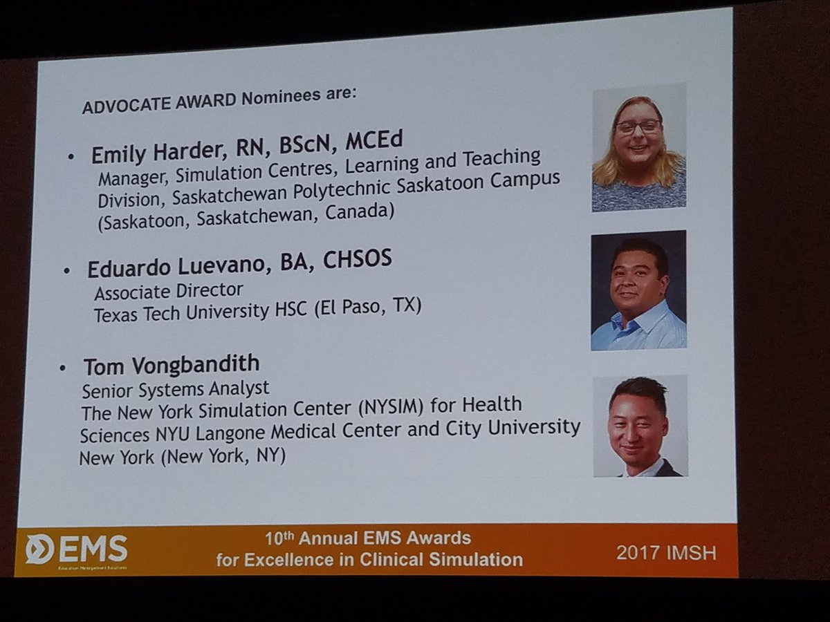 Congratulations to Eddie Luevano CHSOS, EMS 'Advocate Award' winner for advocating learning through simulation. Thank You! @zed915 #IMSH2017