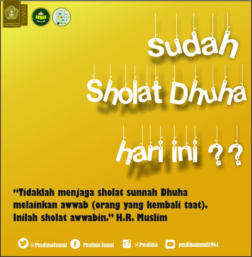 Yuk Sholat Dhuha, jadwalkan ia disela-sela urusan dan kesibukan kita. Agar taat kita pd Allah dpt kita rasakan ketenangannya di setiap pagi