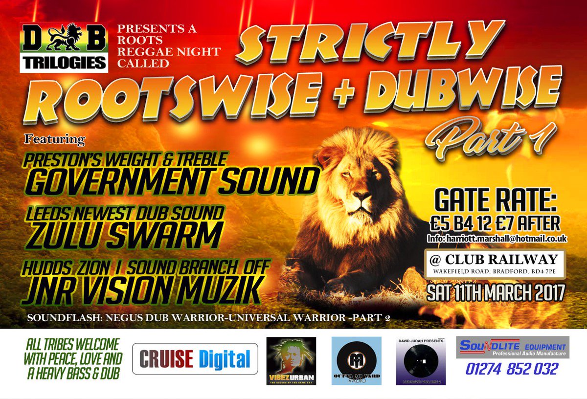 Zion_InnaVision's tweet photo. DUB TRILOGIES - STRICTLY ROOTSWISE &amp; DUBWISE PART 1 - SAT 11th MARCH 2017. ALL TRIBES WELCOME WITH  LOVE, PEACE &amp; UNITY. GLORY TO JAH SELAH. https://t.co/lmZMRWwXxC