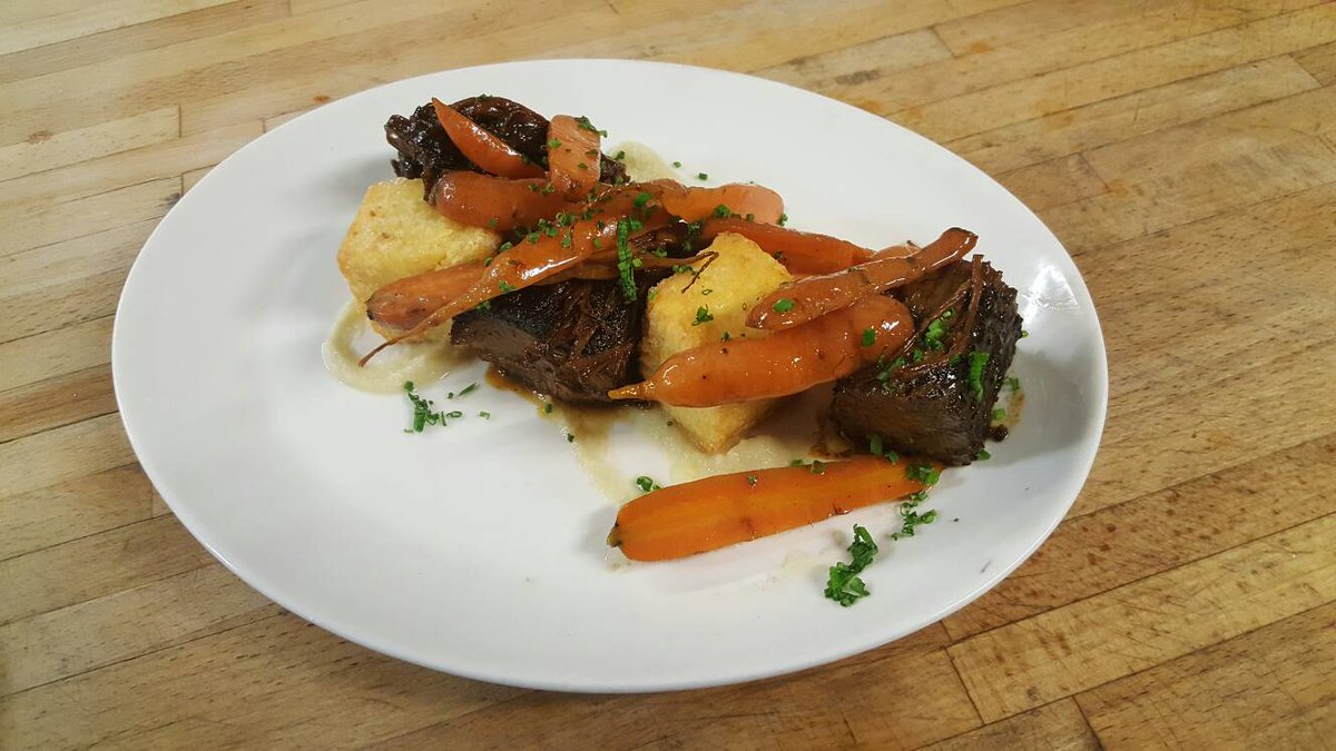 Fork &amp; Wrench: Coffee Rubbed Brisket- crispy grit cake, smoked onion, "candied" carrots &amp; bourbon jus