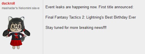 NeoGAFNewThead's tweet photo. Final Fantasy Tactics 2: Lightning's Best Birthday Ever announced https://t.co/upW84SmMs6 https://t.co/BaOOkdzlup