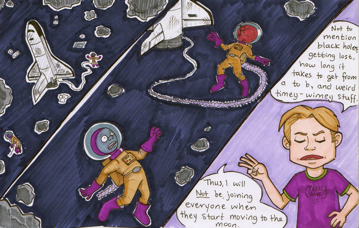 MerryGKD's tweet photo. Final #SpaceIsScary piece. Asteroid fields and other worries. #nothankyouplease #illustration #cartoon #comic #draweveryday #draw #art https://t.co/nKRZI3FgWE