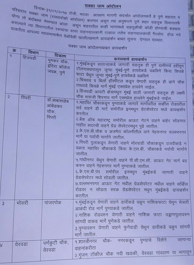 PuneCityPolice's tweet photo. Chakka Jaam at different locations today in Pune. Kindly read the traffic diversion details before you leave for your destination. https://t.co/2SHdKhKL8W