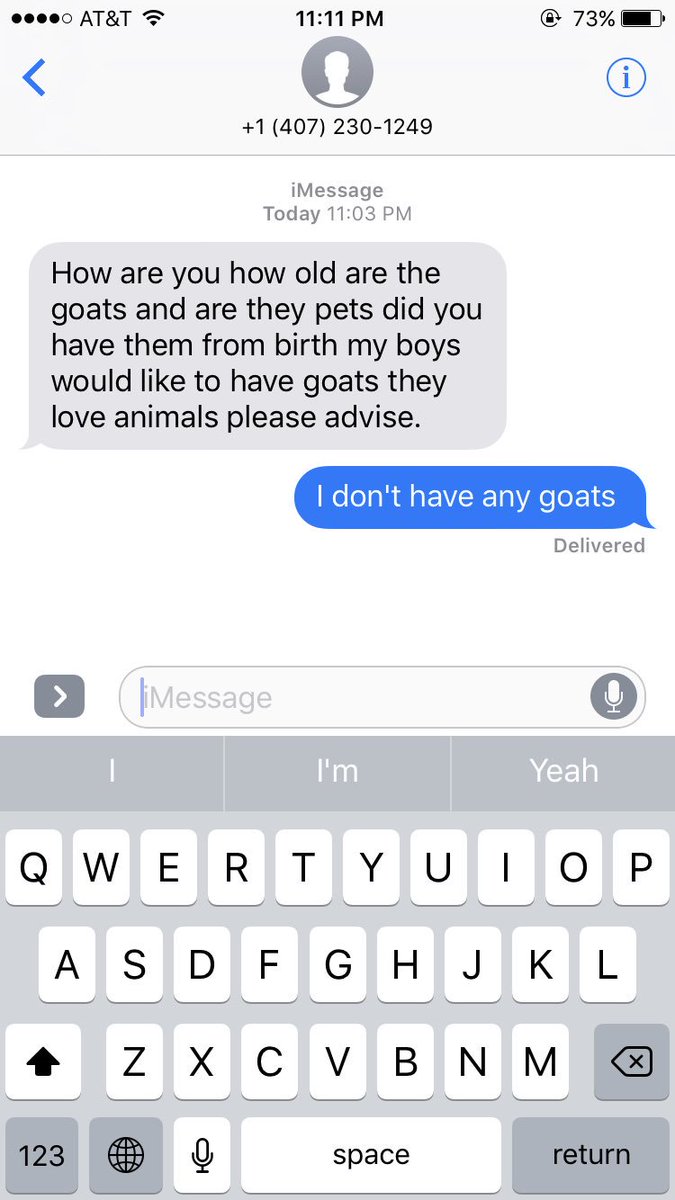 jackson_howard's tweet photo. Thanks to whoever this guy is, he put in the wrong number on Craigslist so now I'm getting texts asking if I still have goats... https://t.co/kjpROre5gS