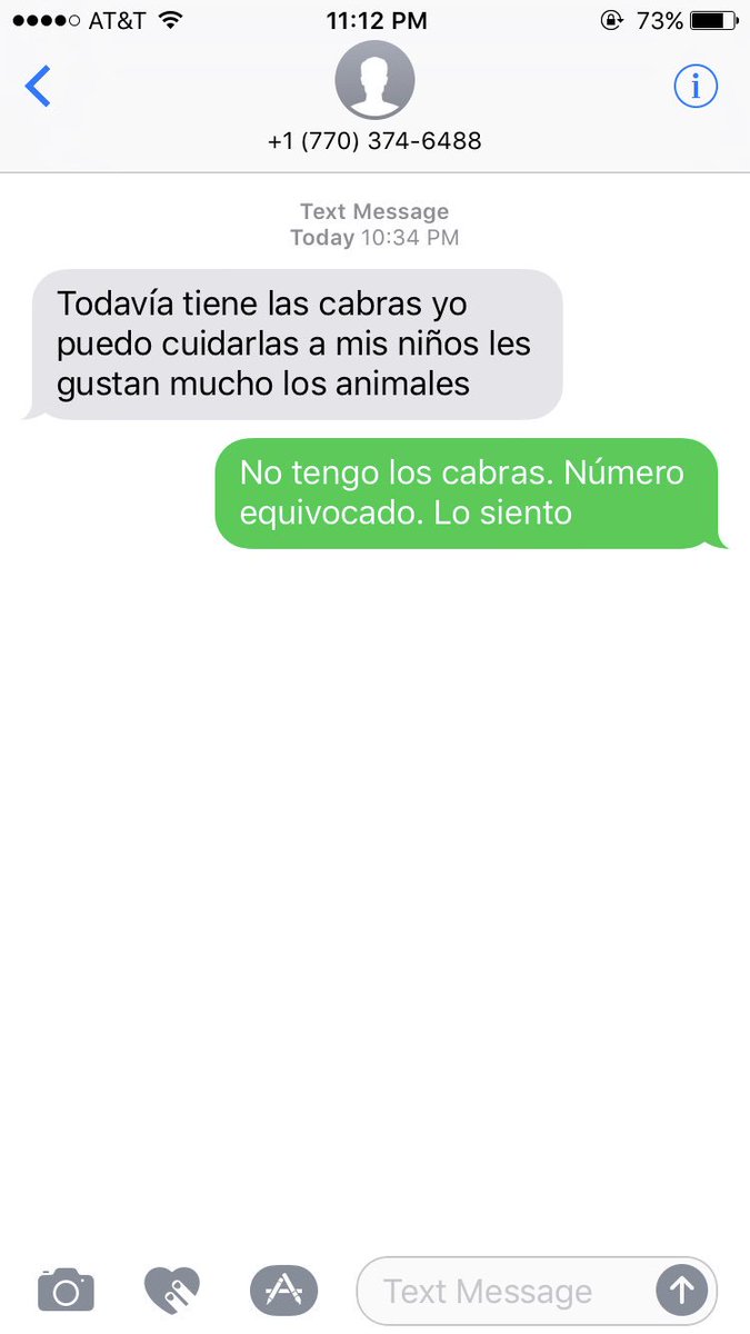 jackson_howard's tweet photo. Thanks to whoever this guy is, he put in the wrong number on Craigslist so now I'm getting texts asking if I still have goats... https://t.co/kjpROre5gS