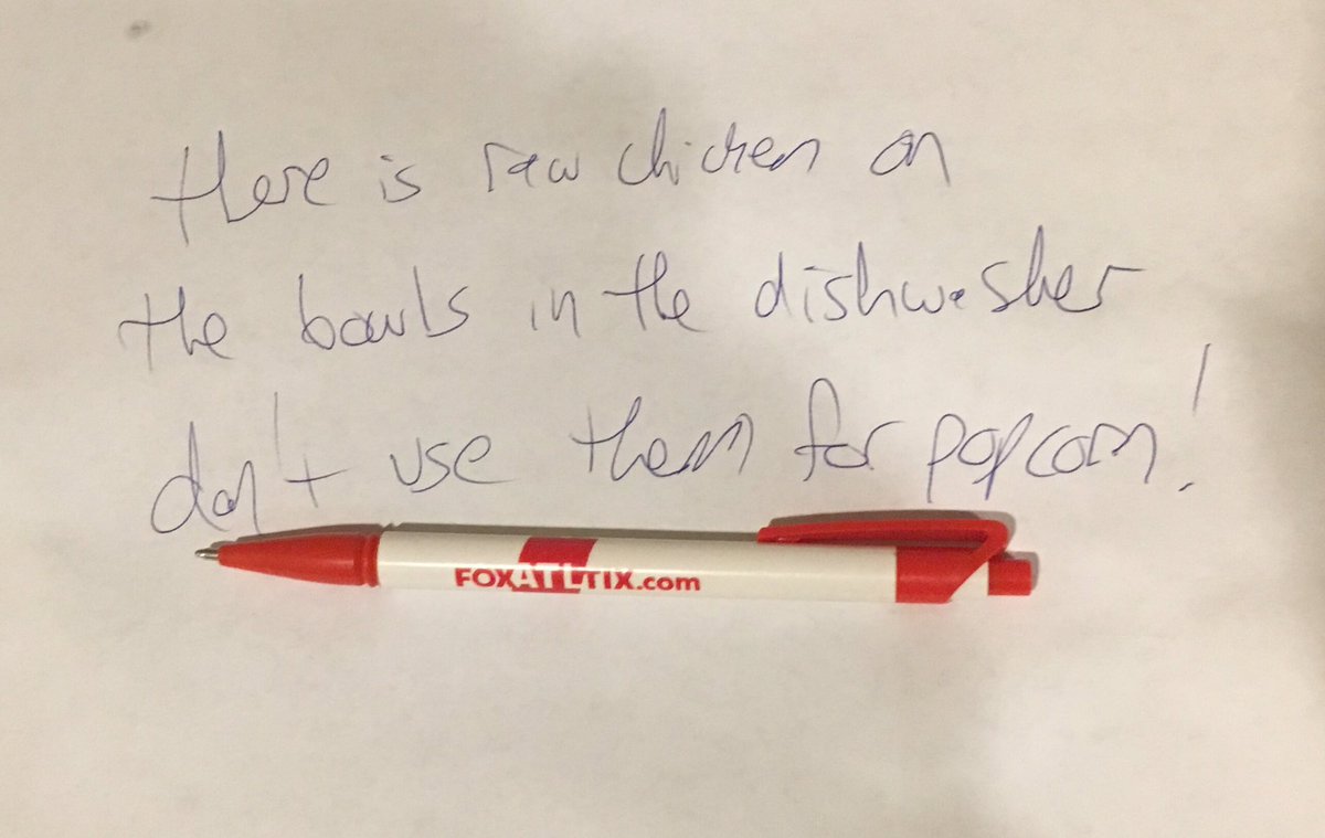 KaleighCronin's tweet photo. This note was waiting for me when I got home. More embarrassing that I re-use dirty dishes? OR that he knows I'm obvi making popcorn? https://t.co/1odWX9hLYu