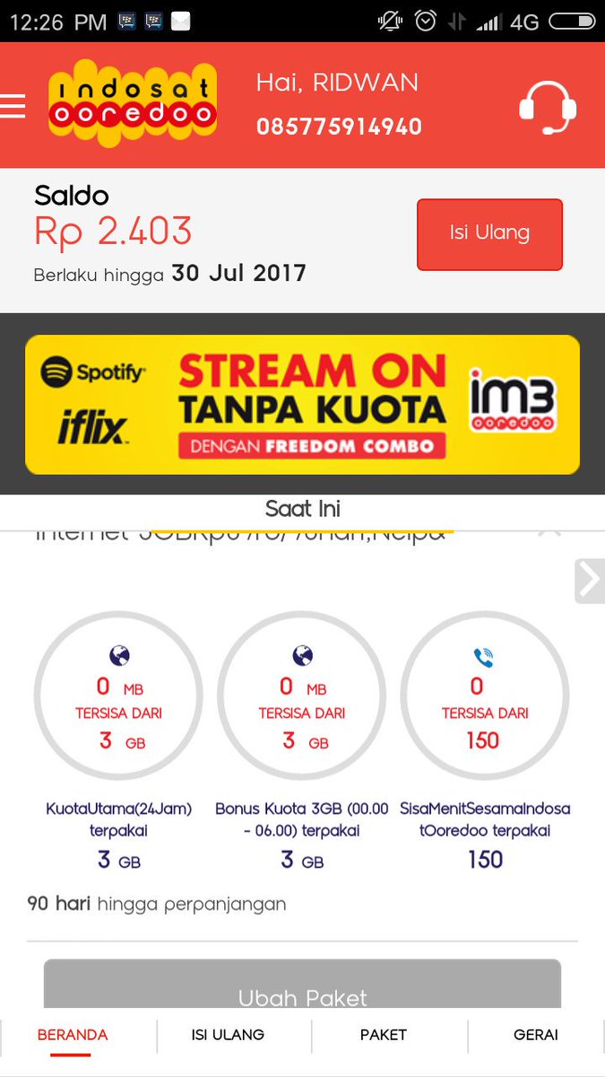 AriefSquare's tweet photo. Ka tlng ,, knp sy isi kuita 3gb+bonus 3gb , notifikasi masuk namun internet ga bisa di gunakan &amp; setelah cek apl , trnyata 0 @IndosatCare https://t.co/MW5gSlqDOH