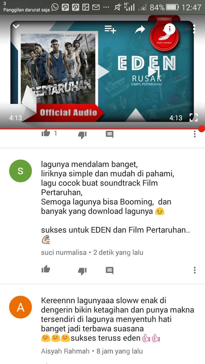 SNurmalisa08's tweet photo. #nobarpertaruhaneden 
Setiap hari nyetel lagunya,  baperr parah euy 😣
Semoga lagu Eden &amp; Film Pertaruhan Booming 🙏 semangatt 💪
@SonyMusicID https://t.co/XtmhODDIhh