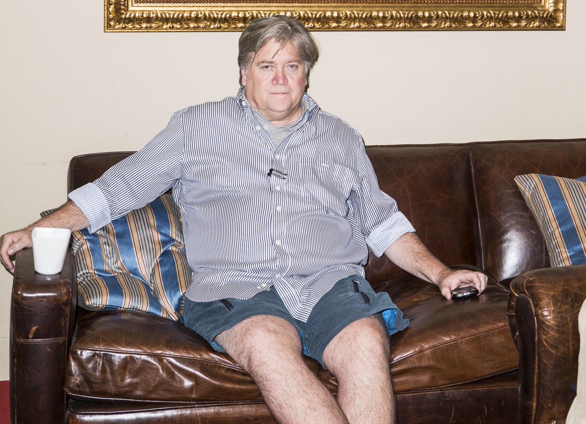TheDweck's tweet photo. Steve Bannon always looks like he's just been arrested for drunk-driving a houseboat. https://t.co/CIRR9YKy1z