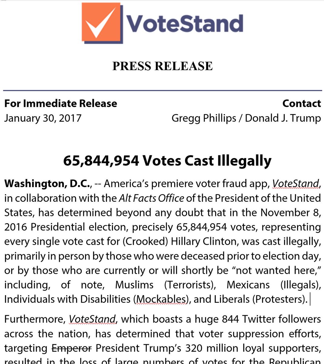 AltFactsOffice's tweet photo. AP: Trump's voter fraud expert registered in 3 states https://t.co/MaleptUcwW #AltFactsOffice #altfacts #votestand https://t.co/GkEVMp1a4O