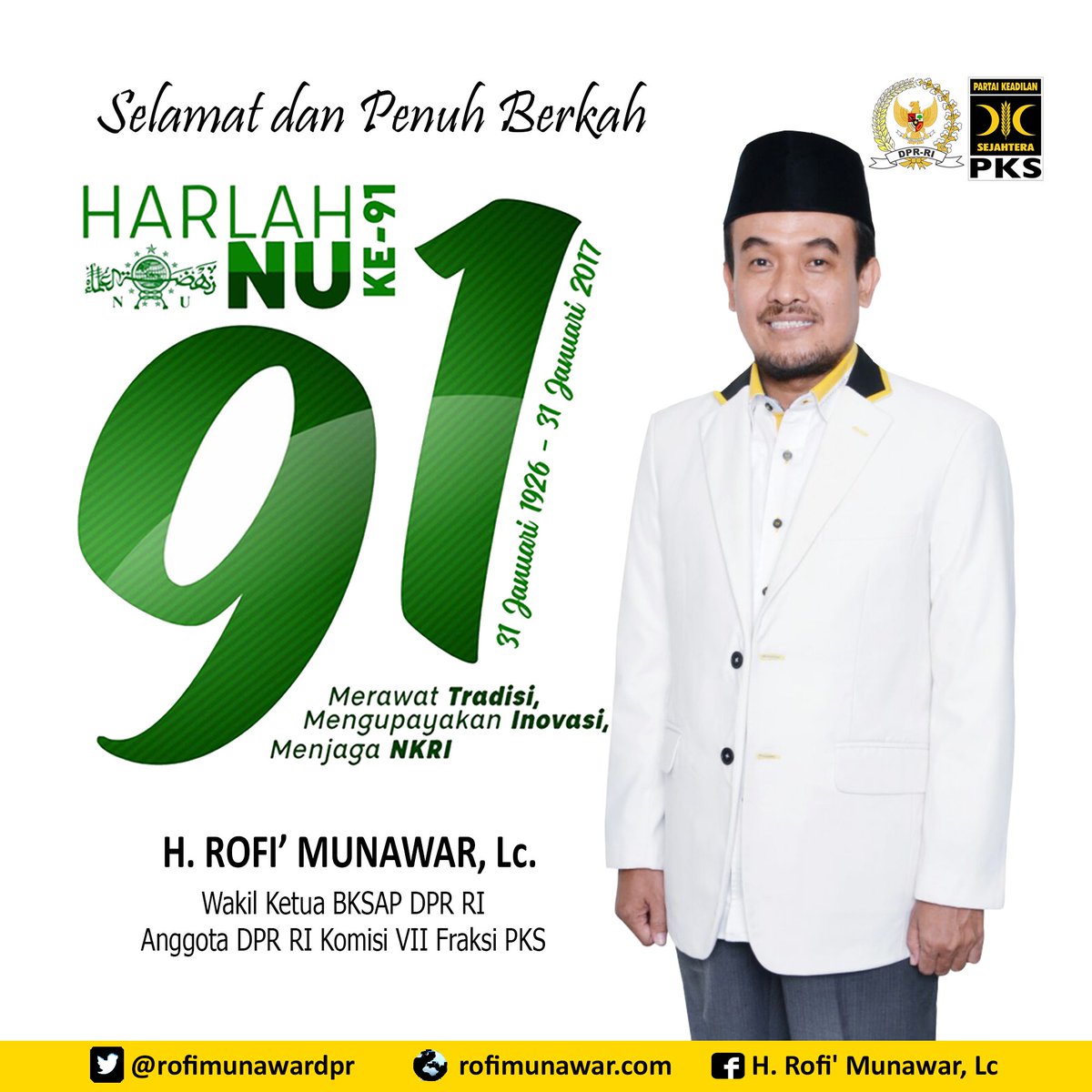 rofimunawardpr's tweet image. Selamat Harlah NU ke-91, &quot;Merawat Tradisi, Mengupayakan Inovasi, Menjaga NKRI&quot; #HarlahNU91