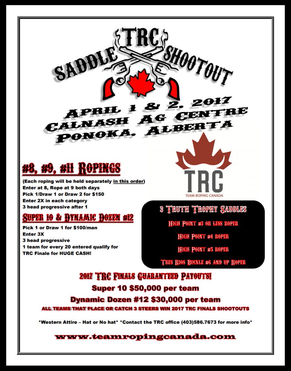 Spring is almost here! Check out the TRC Saddle Shootout roping April 1-2 in Ponoka, AB.