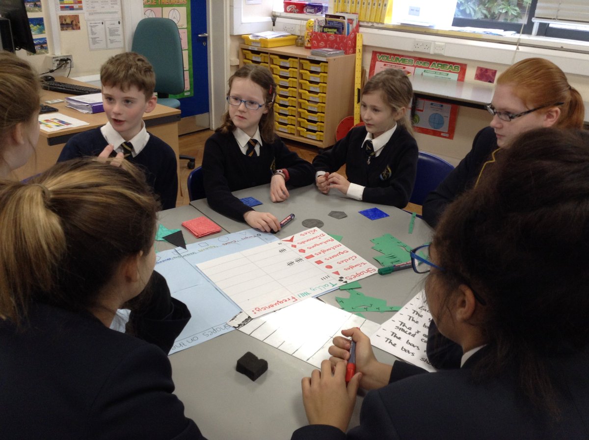 Great example of #allthroughschool #collaboration across year groups, Y4 and Y10 working on maths problems together for SRA's #MathsWeek
