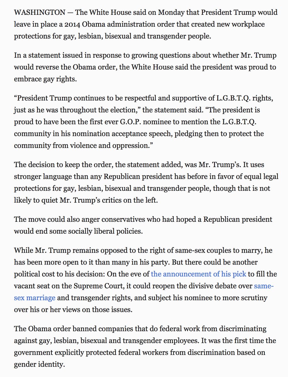 BREAKING: President Trump backs LGBTQ workplace rights. 
When's the protest march?