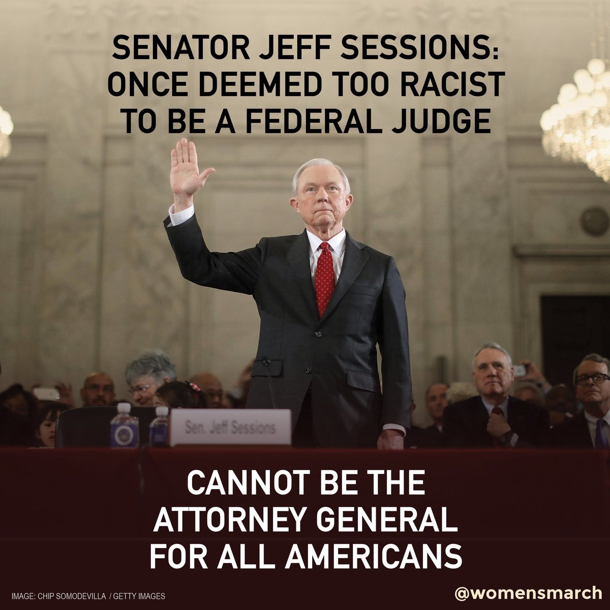 womensmarch's tweet image. The Women’s March stands against the appointment of Jeff Sessions to U.S. Attorney General. RT if you agree we must #StopSessions!