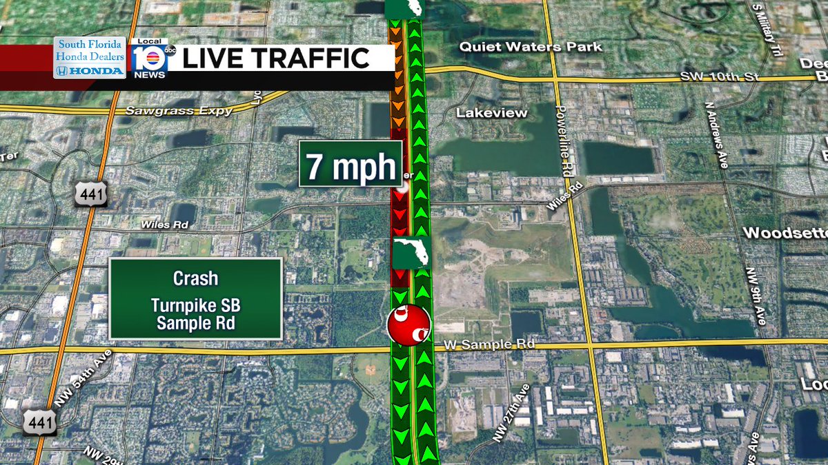 Crash on Turnpike SB at Sample Rd #traffic https://t.co/Q8oebtBSE1