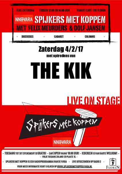 florinutrecht's tweet photo. Zat 4 Feb tijdens @VaraSpijkers @florinutrecht optredens van @thekikmusic deuren open om 10.00uur! #thekik #florinutrecht #spijkersmetkoppen https://t.co/0l8C6vhi1c