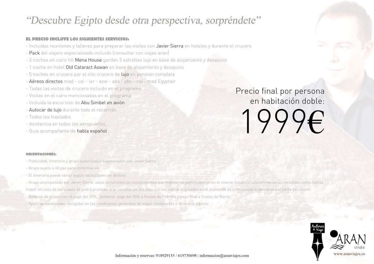 aranviajes's tweet photo. El viaje Egipcio de @Javier__Sierra Una oportunidad única de conocer el auténtico #Egipto , toda la info:  https://t.co/84dHnMI9v0 https://t.co/1BzjJOPVTl