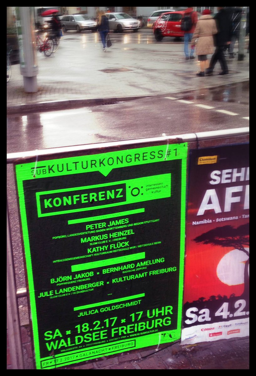 igsubkultur's tweet photo. Trotz miesem Wetter beste Aussichten für Freiburg: Unsere Plakate für den subkulturkongress #1 - Konferenz hängen! #igsub17 https://t.co/4WYz4SUuRB