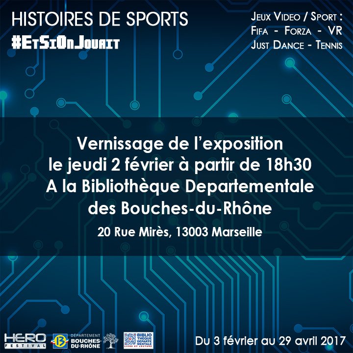 MediaProvence's tweet photo. Rendez-vous jeudi 2 février à 18h30 #vernissage #histoiresdesports #EtSiOnJouait #mpsport2017 @HeroFestival13
Venez jouer, venez nombreux! https://t.co/GX2j4wlUKD
