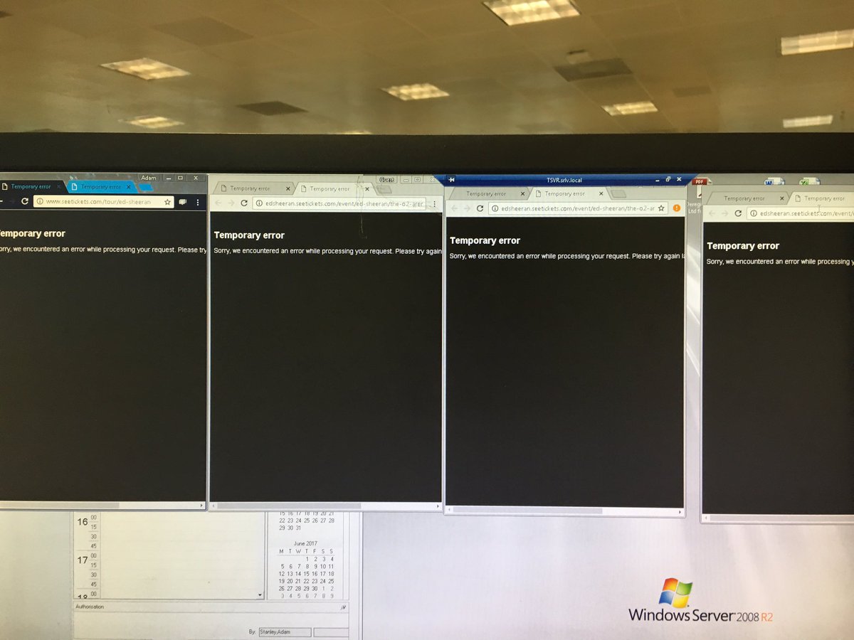 adam_stanley87's tweet photo. I think @seetickets #TemporaryError for @edsheeran #EdSheeranPresale isn't temporary. All pages for the past 7 mins 😟 https://t.co/oIDrH1i5YW