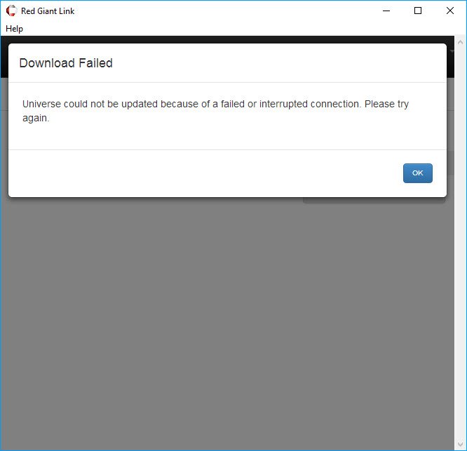 fixumedia's tweet photo. @RedGiantNews Does this happen only for me? Been trying to download Universe for two days. Any other ways to download it? https://t.co/jo6UcFT0V5