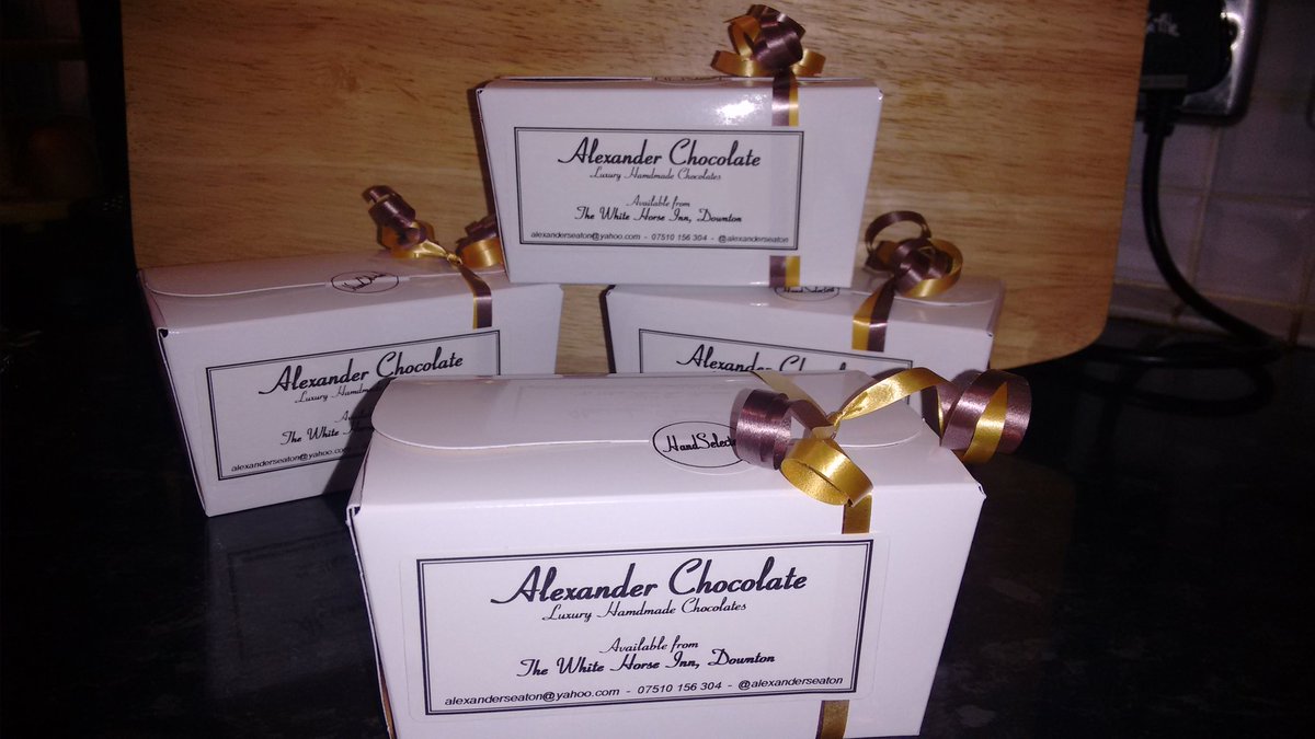 AlexanderSeaton's tweet photo. Alexander Chocolate boxes packaged and ready. £5 for a box of 6 handmade chocolates. https://t.co/mbNcDg1yOD