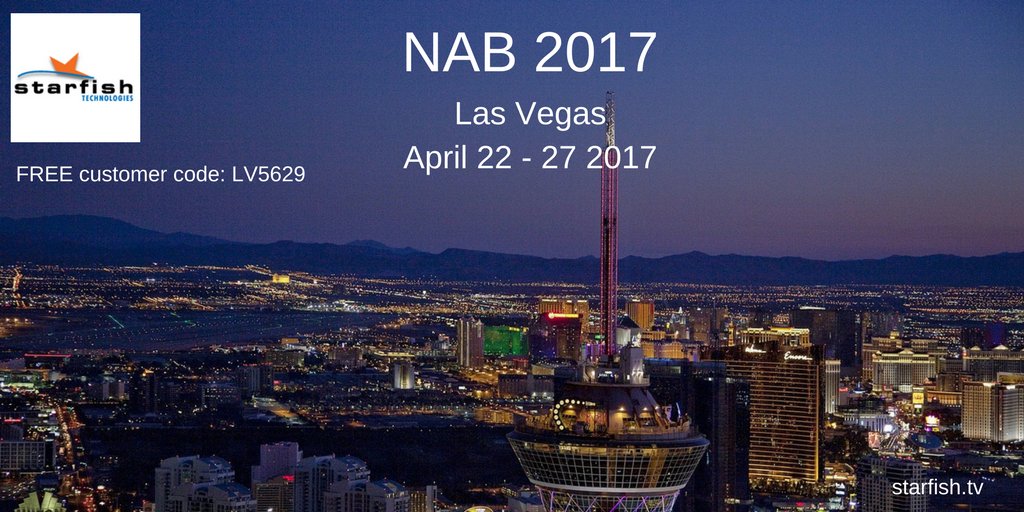 StarfishTech's tweet photo. See you at #NABShow! Booth N5924. Learn about #transportstreamprocessing. Use code LV5629 for a #FREE pass to the exhibition hall #Starfish https://t.co/iXmmRcJW3P