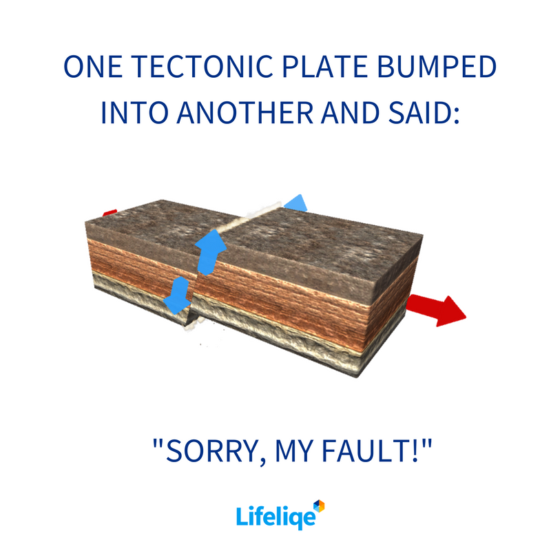 Lifeliqe's tweet photo. If two tectonic plates bump into each other, who's fault is it? #tectonic #plates #geology #faults #jokes https://t.co/7vB76tUc93