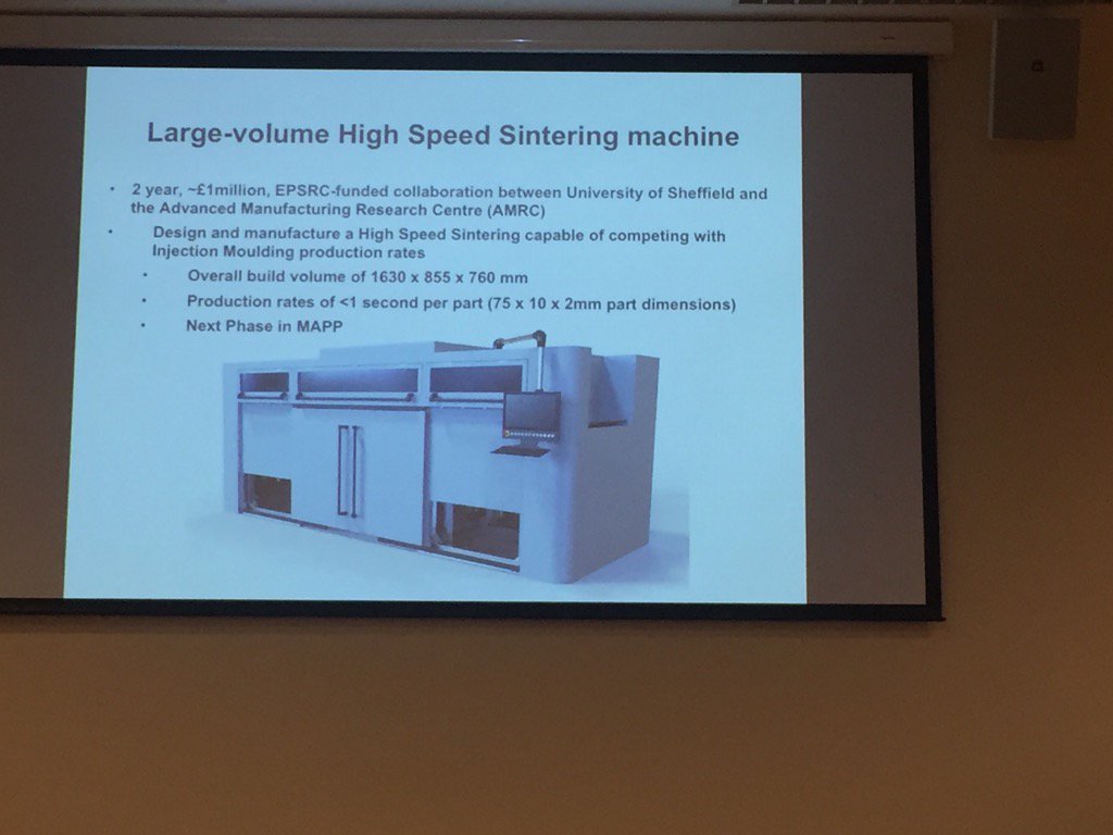 WRStirling's tweet image. Large vol high speed sinter machine is "great example of moving uni research to @HVM_Catapult" @TheAMRC #mapplaunch