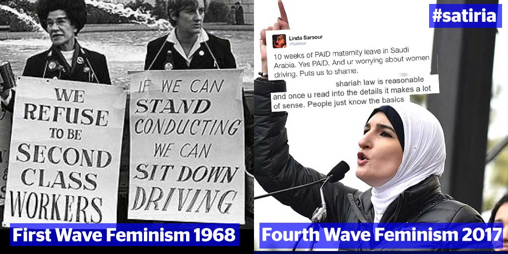 News on Twitter: "First Wave Feminism Fourth Wave Feminism 2017. #WomensMarch #ProgressiveSharia #WearWhatYouWant #satiria https://t.co/CDARWlofQ9" / Twitter