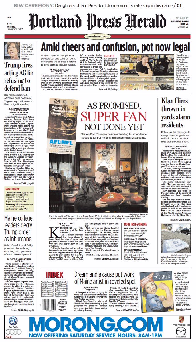 Today's portland press herald front page, tuesday, january 31, 2017 ...
