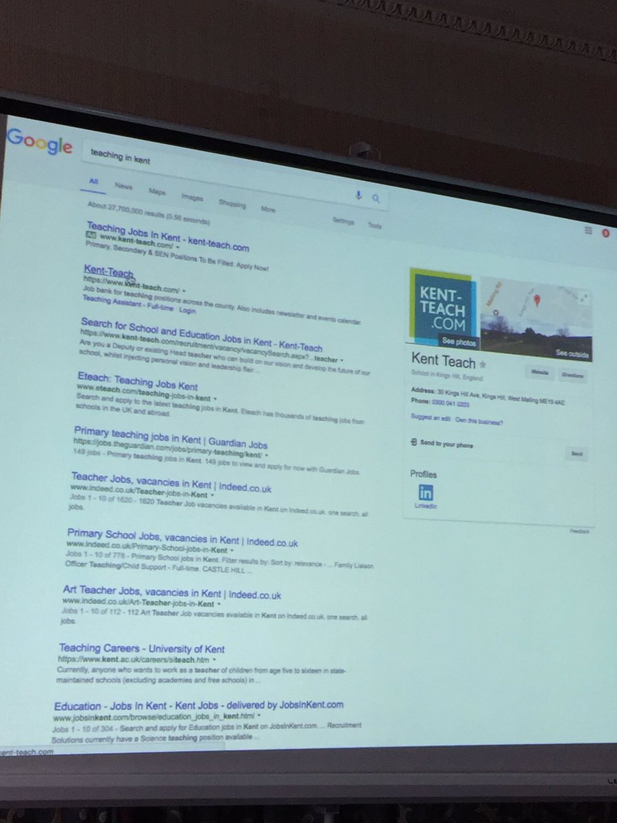ukteachofficial's tweet photo. Kent Teach being used as an example at how to stay at the top of google at the @GIANT_campus #digitalresolutions https://t.co/svg2gP9YNC