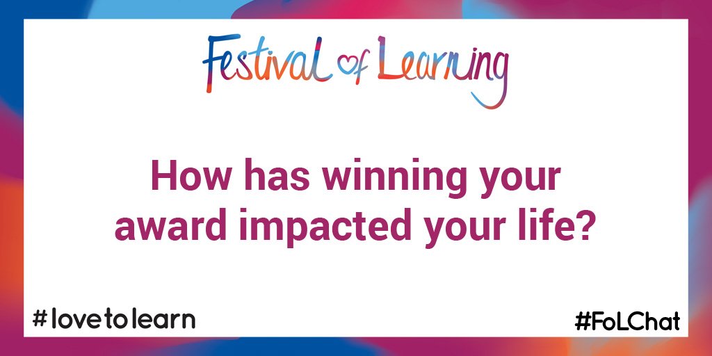 festival_learn's tweet photo. Q4 Calling past winners! How has winning your award impacted your life? Share your experience with us now! #FoLchat #lovetolearn https://t.co/ReP7bLymeQ