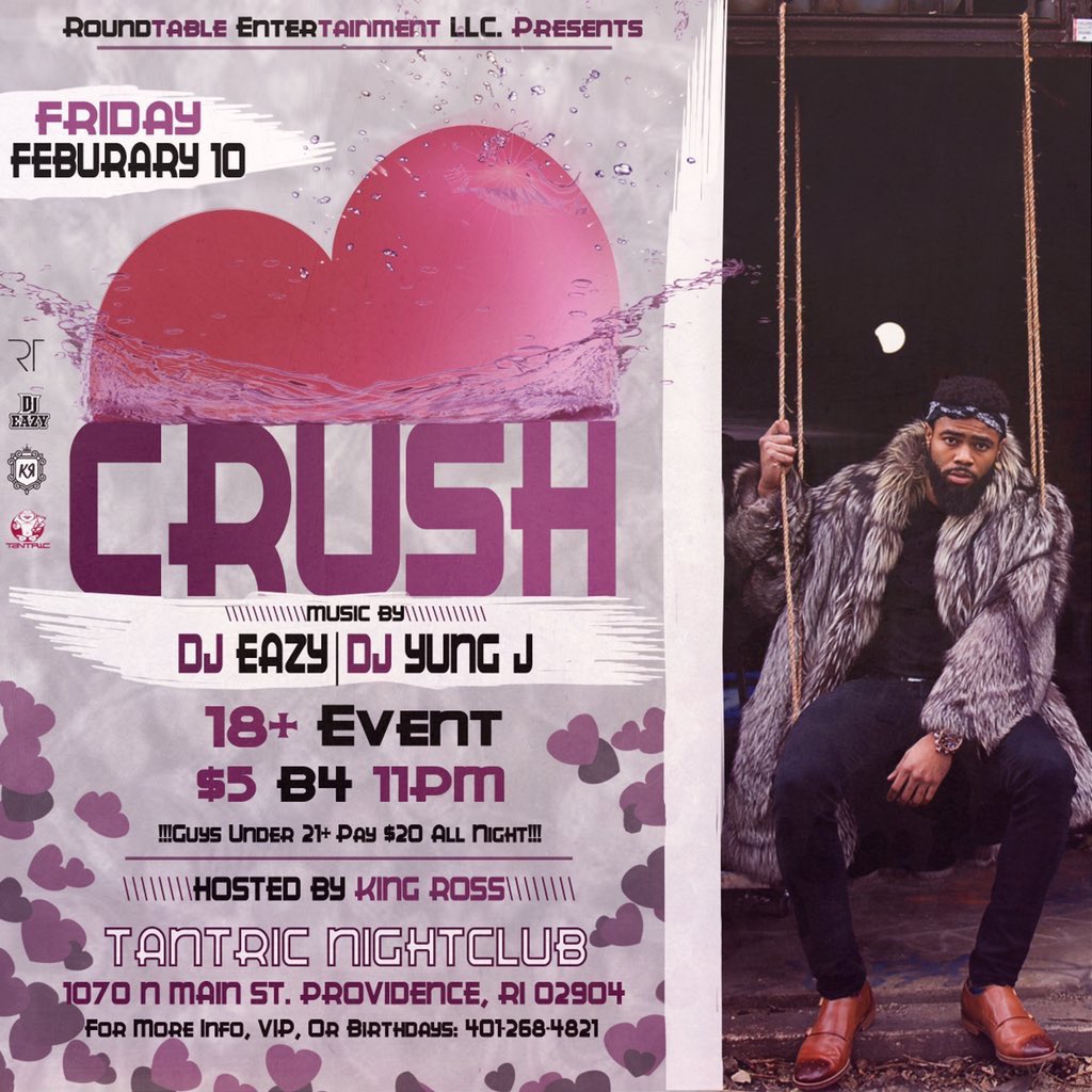 WhatsTheMoveRI's tweet photo. Friday 2/10 Crush ! #WTMRI https://t.co/EgNw4zhYpb