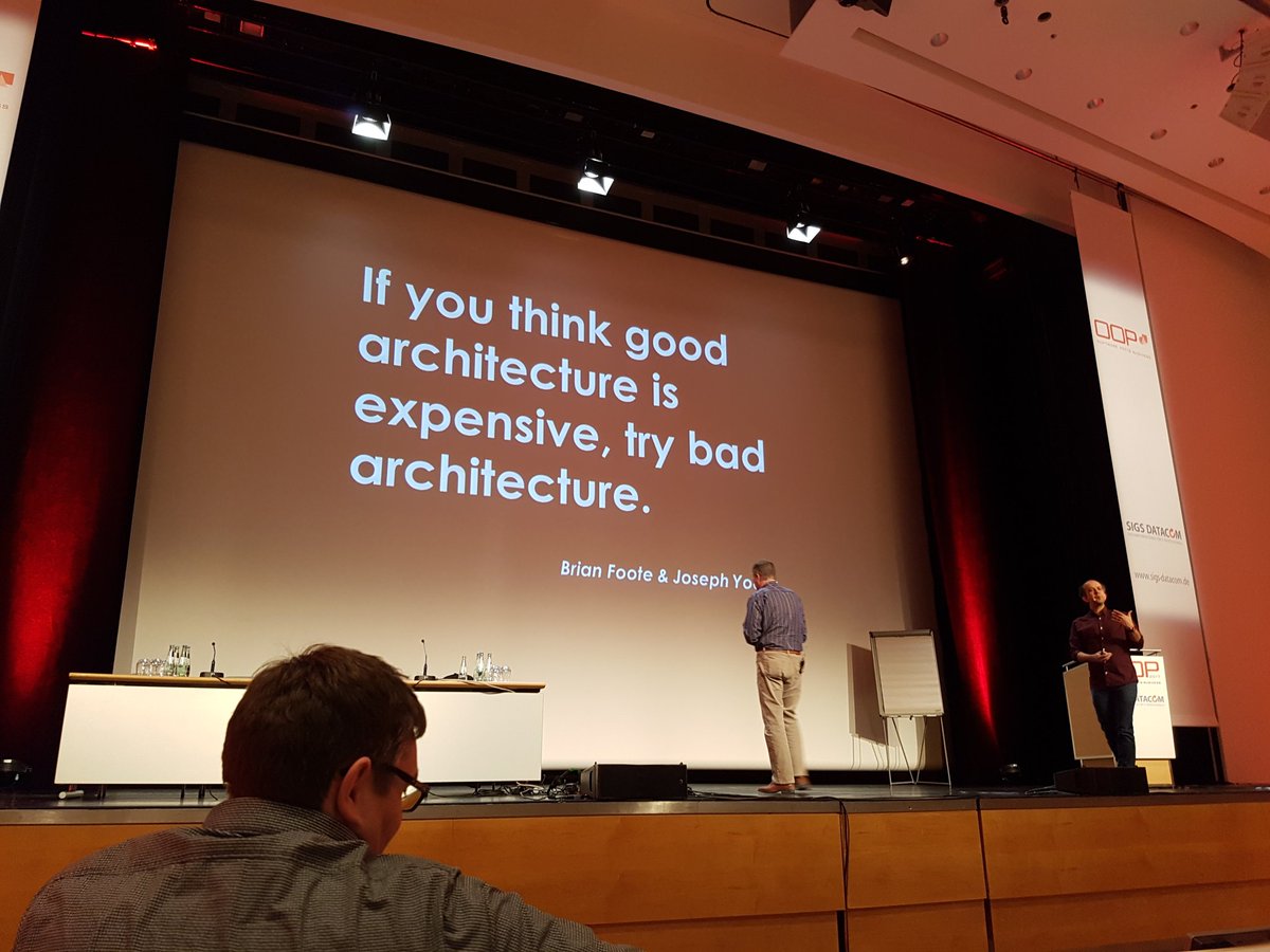 Daniel Bryant (@danielbryantuk) on Twitter photo "If you think good architecture is expensive, try bad architecture" <a href="/KevlinHenney/">Kevlin Henney</a> #OOP2017 "If you think good architecture is expensive, try bad architecture" <a href="/KevlinHenney/">Kevlin Henney</a> #OOP2017