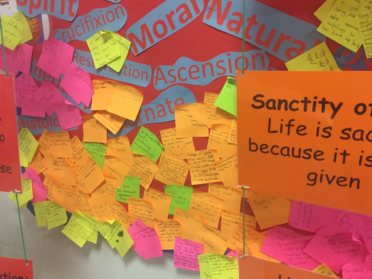 GCHumanities's tweet photo. Love how the Year 7 'what does being human mean?' board is growing! #gcy716 #GCReligiousStudies https://t.co/fEytwkukIT