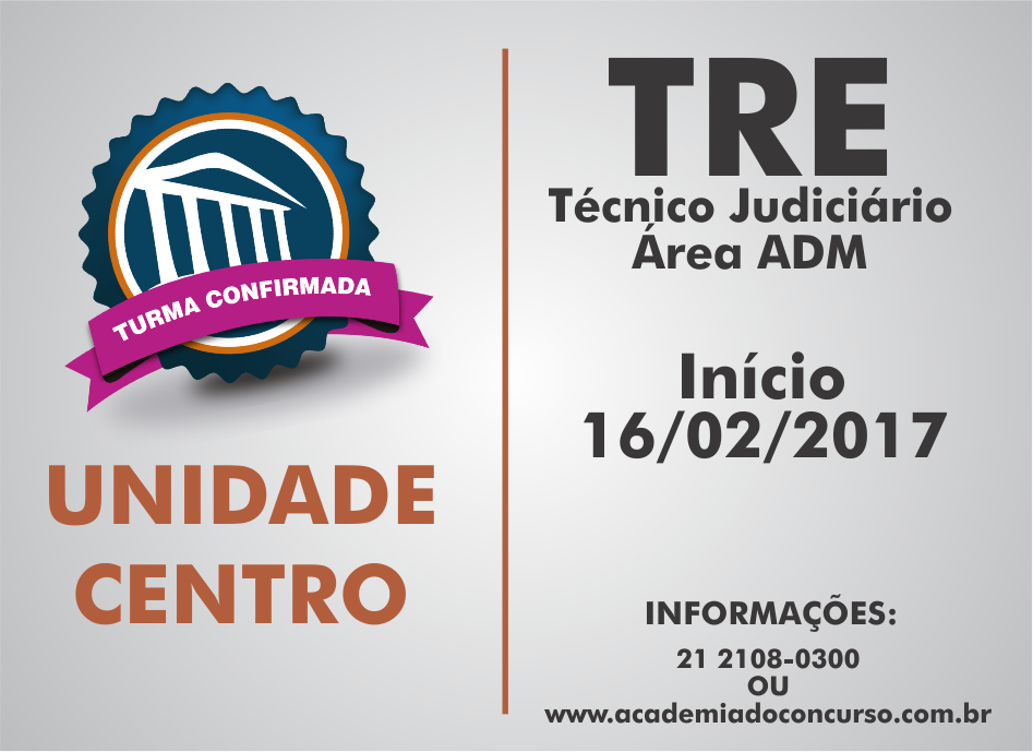 sigaacademia's tweet photo. A Academia do Concurso dará início no próximo dia 16 de fevereiro a turma do TRE-RJ, área ADM
#TurmaConfirmada #ACP #2017VaiTerConcurso https://t.co/eh2sULxk0L