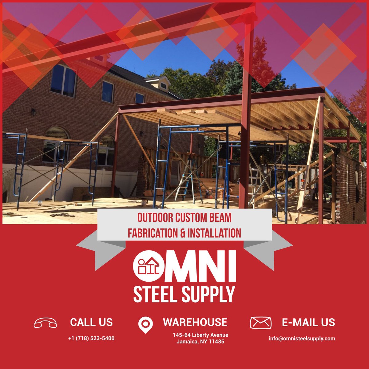 #Outdoor Custom Beam Fabrication &amp; Installation!
Visit us: omnisteelsupply.com

#Steel #SteelSupply #exteriordesign #SteelNY #SteelUSA