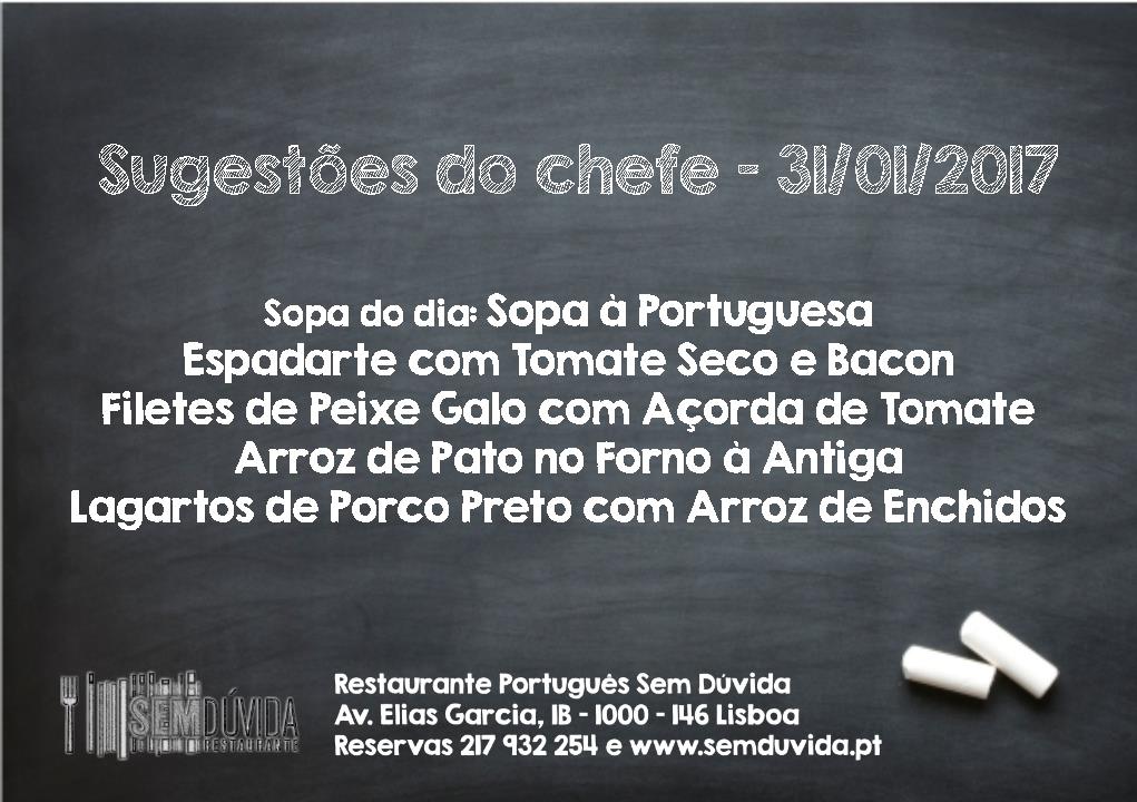 semduvidapt's tweet photo. Sugestões do Chefe, 31/01/2017. Reservas: 217932254 #Restaurante #Lisboa #Espadarte #Enchidos #PeixeGalo https://t.co/PyRWIbKcnS